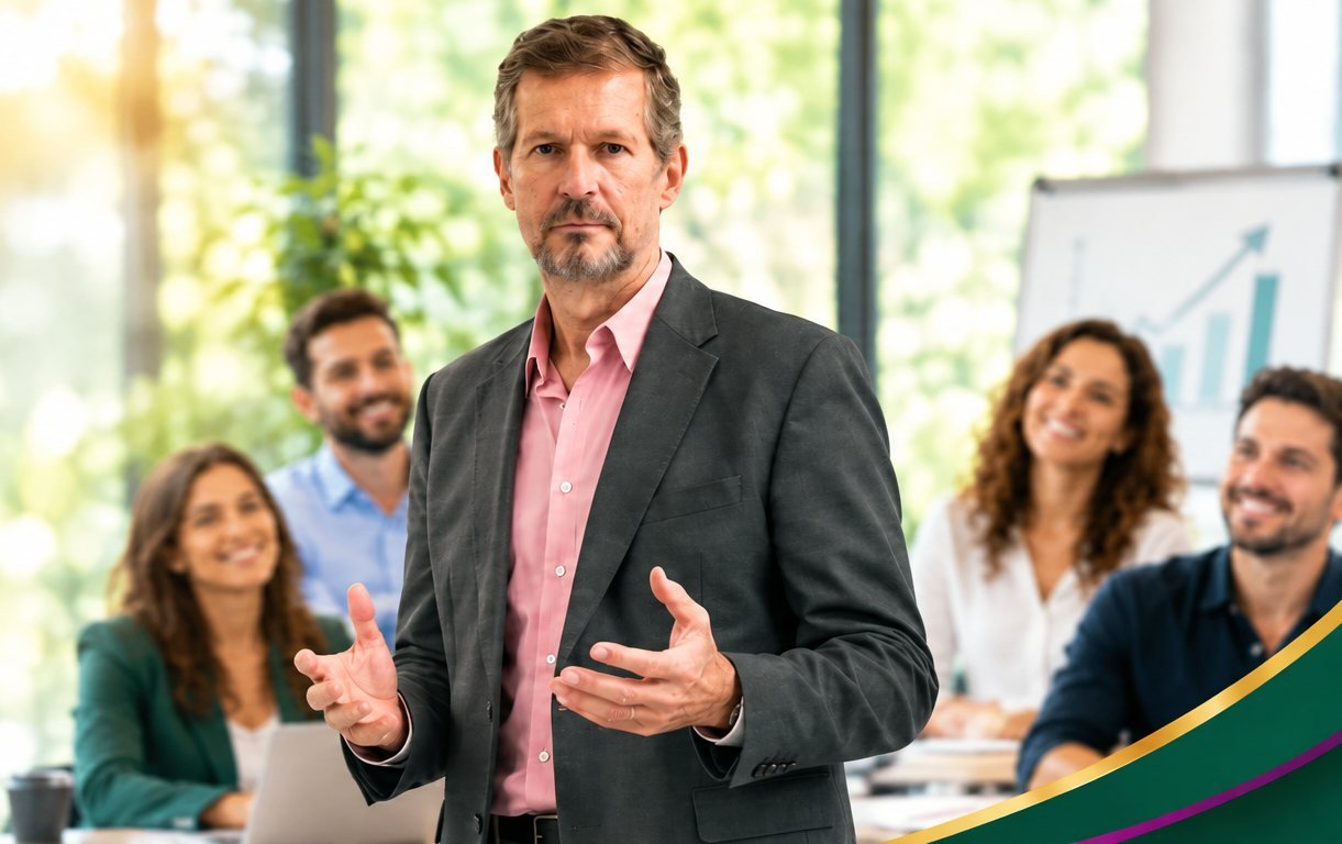 Líder sonriente con su equipo de ventas en una reunión
